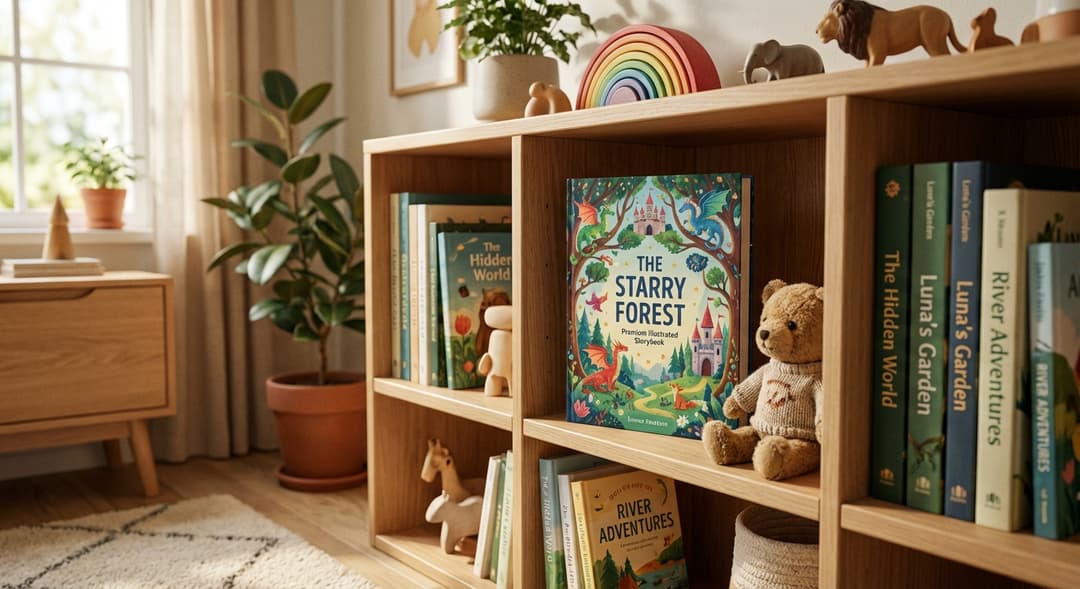 Storybook displayed on a children's bookshelf